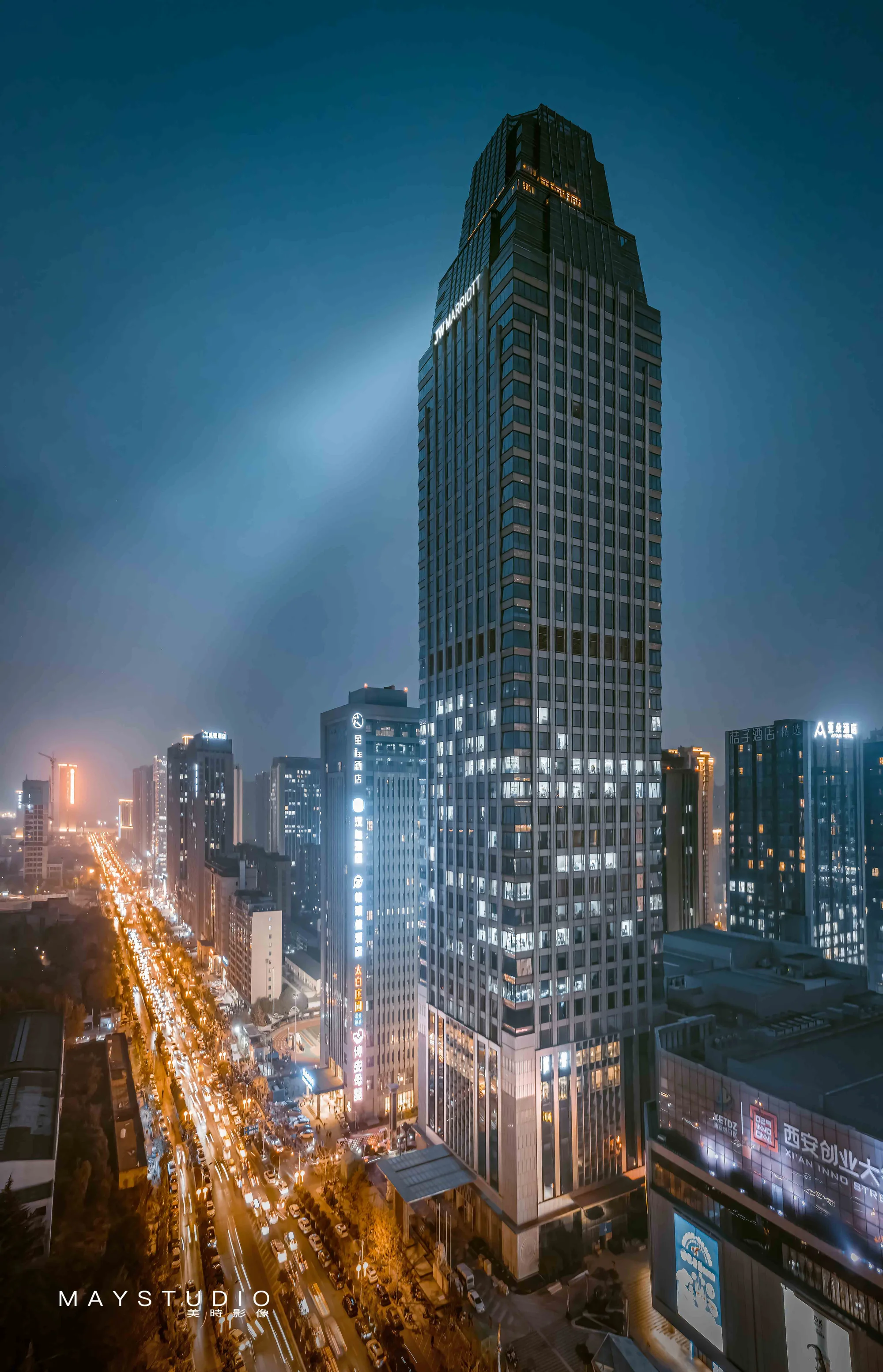 Elevated view of hotel architecture in Xi'an, China